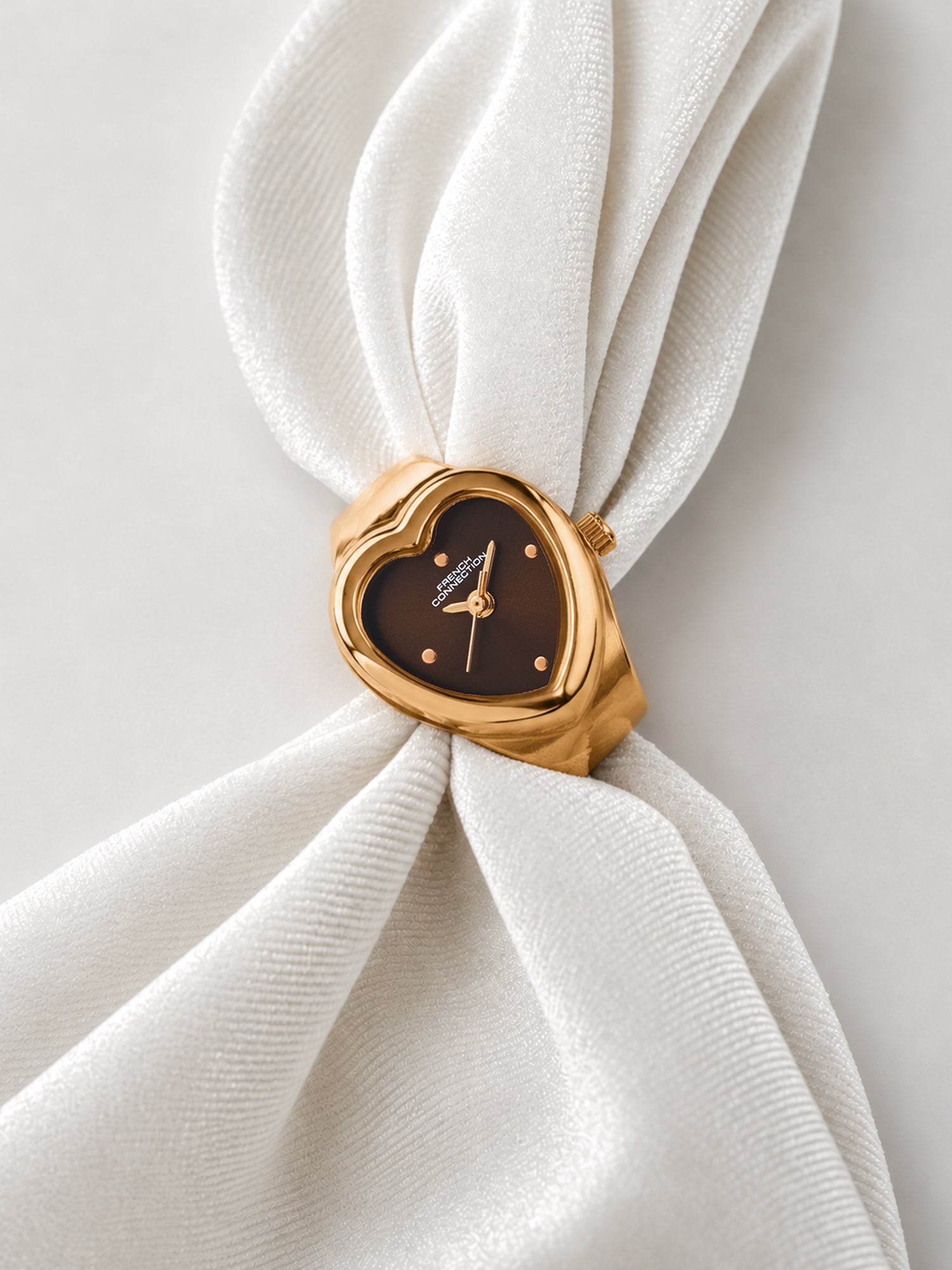French Connection Women's Sunray Brown Rose Gold Dial Analog Ring Watch FCR04BRGM | Two-Tone Round Case