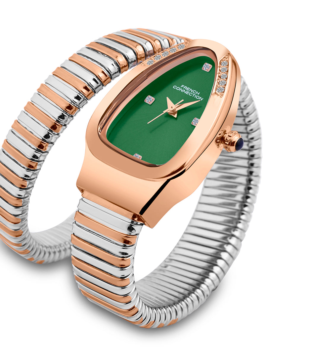 The Mystic Curve 2.0 Women’s Wrap Around Strap Analogue Watch | Green Embellished Oval Dial Trendy Watch - FCN0132NRTM