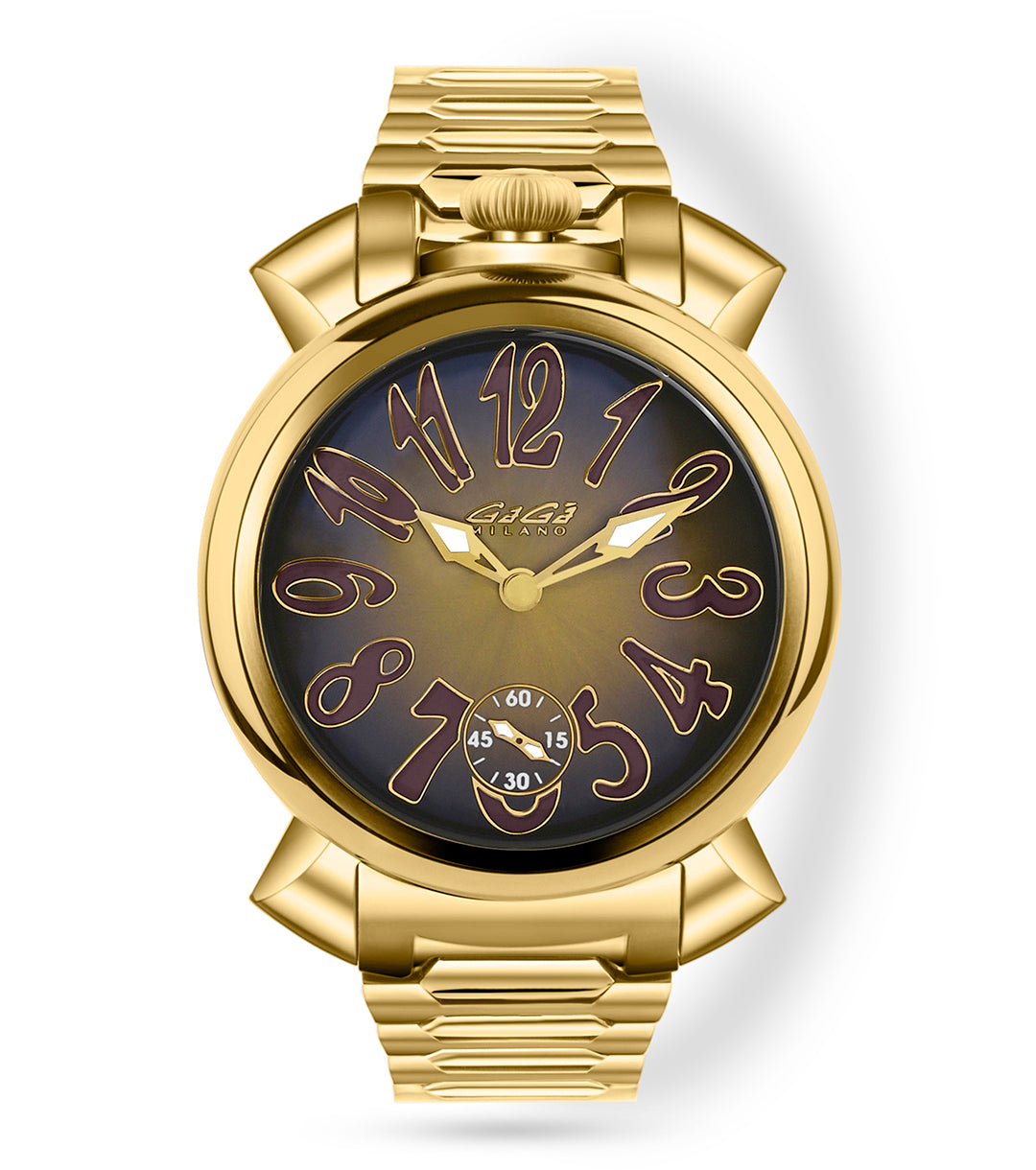 GaGà Milano Watch Manual Winding Mechanical 44mm Yellow Gold Swiss Mad