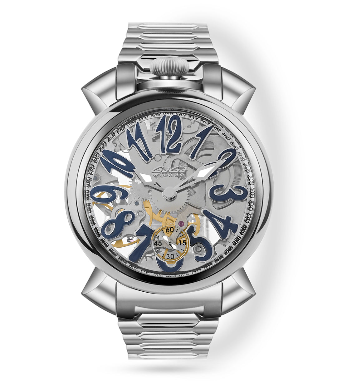 GaGa MILANO 腕時計 シルバー GaGà Milano Watch Manual Winding Mechanical 44mm Skeleton Dial Swiss M
