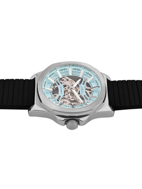 French Connection See Through Blue Round Dial With Black Silicone Strap Automatic Watch - For Mens FCA23UBL