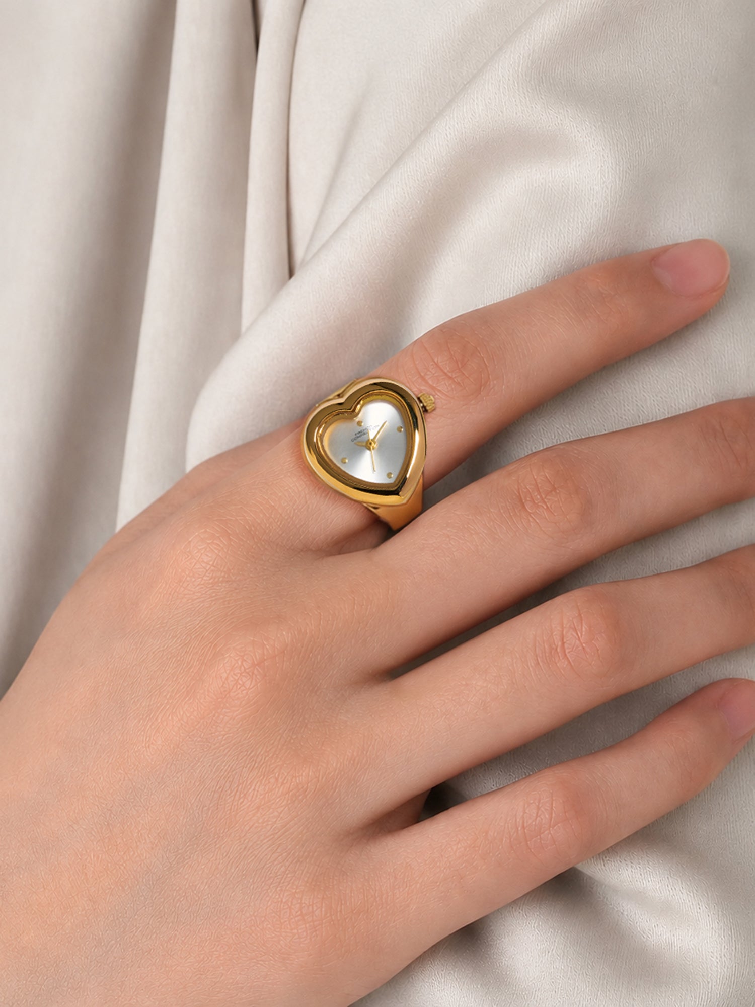 French Connection Women's Sunray Silver Gold Dial Analog Ring Watch FCR04SGM | Two-Tone Round Case
