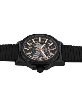 French Connection See Through Black Round Dial With Silicone Strap Automatic Watch - For Mens FCA23BBL
