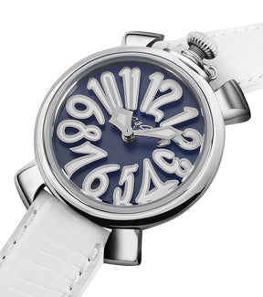 GaGà Milano Blue MOP Round Dial having a silver Case with a White Fuxia Tejus Leather Strap Watch for women - 5000MN01S0LTWH0
