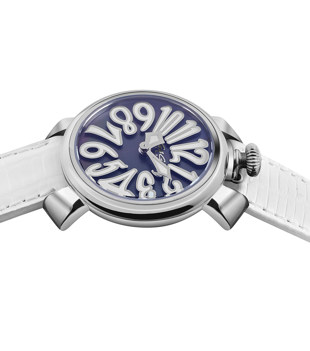 GaGà Milano Blue MOP Round Dial having a silver Case with a White Fuxia Tejus Leather Strap Watch for women - 5000MN01S0LTWH0
