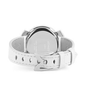 GaGà Milano Blue MOP Round Dial having a silver Case with a White Fuxia Tejus Leather Strap Watch for women - 5000MN01S0LTWH0