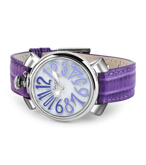 GaGà Milano White MOP Round Dial having a silver Case with a Purple Fuxia Tejus Leather Strap Watch for women - 5000MN03S0LTPR0