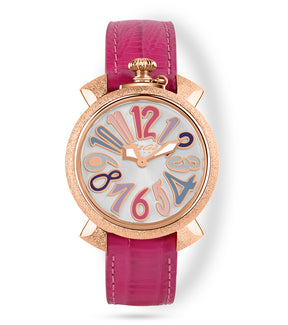 GaGà Milano White MOP Round Dial having a Shimmer Rose Gold Case with a Pink Fuxia Tejus Leather Strap Watch for women - 5001MN03RFLTFX0