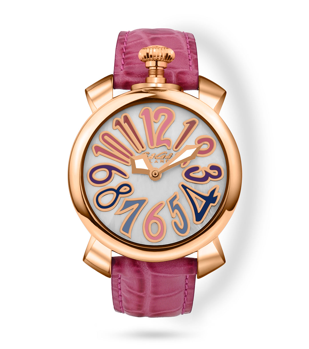 GaGà Milano Watch with White MOP Round Dial having a Rose Gold Case with a Croco Leather Strap for women - 5021MN01R0LAFX0