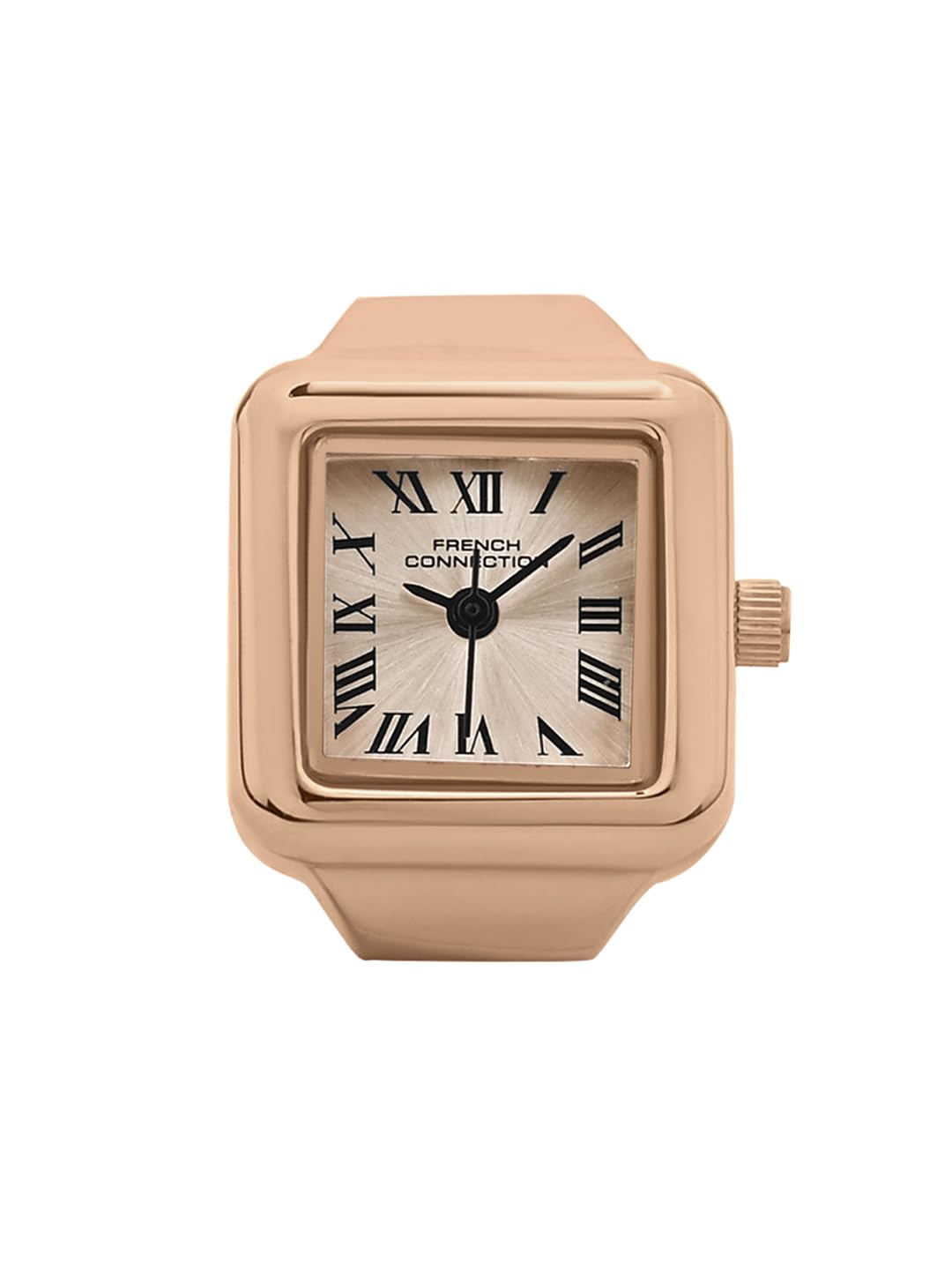 French Connection Women's Sunray Rose Gold Dial Analog Ring Watch FCR03RGM | Square Ring Case