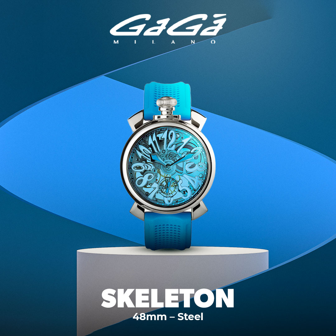 GaGà Milano Blue Round Skeleton Dial Manual Winding Mechanical Classic Design Swiss Made watch for Men - 5310CG02K0SYLB0