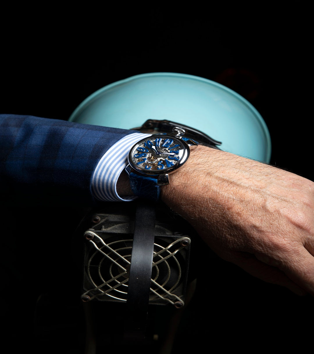 GaGà Milano Blue Round Skeleton Dial Manual Winding Mechanical Classic Design Swiss Made watch for Men - 5310SK04S0AGBL0
