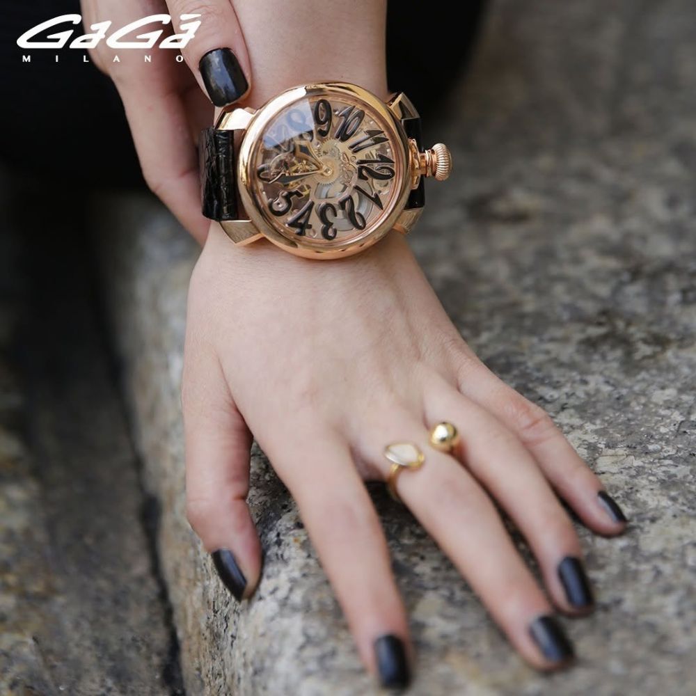 GaGà Milano 48mm Swiss Made watch Black Skeleton Dial Manual Winding Mechanical Unisex watch - 5311SK02R0AVBK0