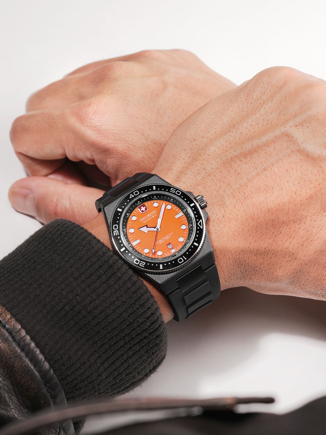 SMWGN0001187 Swiss Made Men's Watch with Orange Dial & Black Silicone Strap