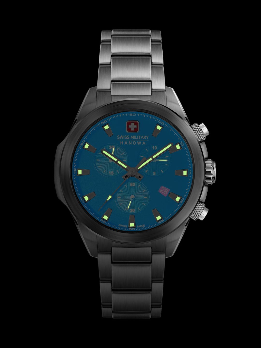 SMWGI0001901 Swiss Made Men's Chronograph Watch with Black Dial & Silver Stainless Steel Bracelet