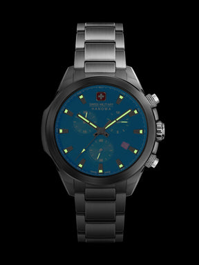 SMWGI0001901 Swiss Made Men's Chronograph Watch with Black Dial & Silver Stainless Steel Bracelet