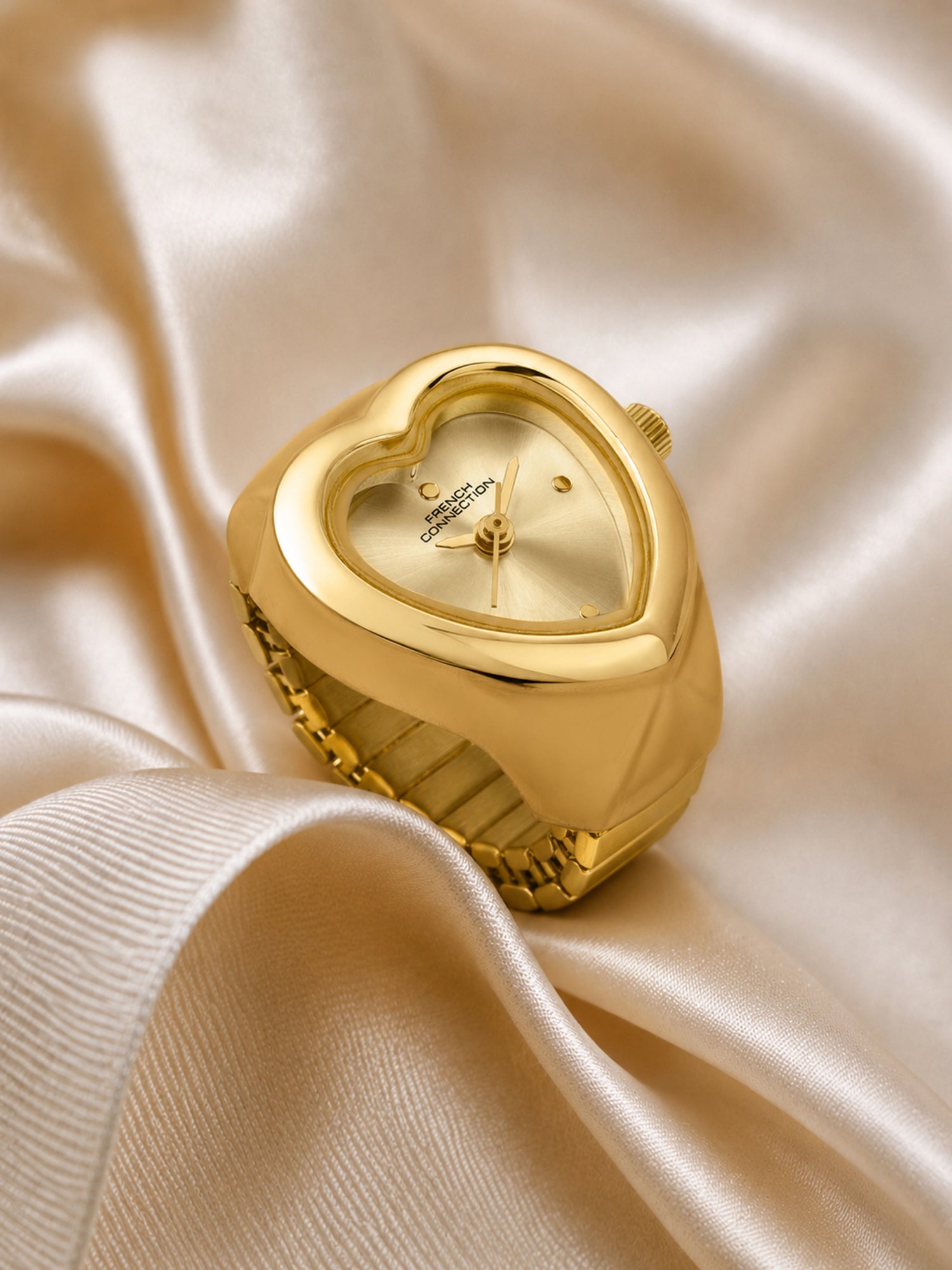 French Connection Women's Sunray Gold Dial Analog Ring Watch FCR04GM | Gold-Tone Round Case