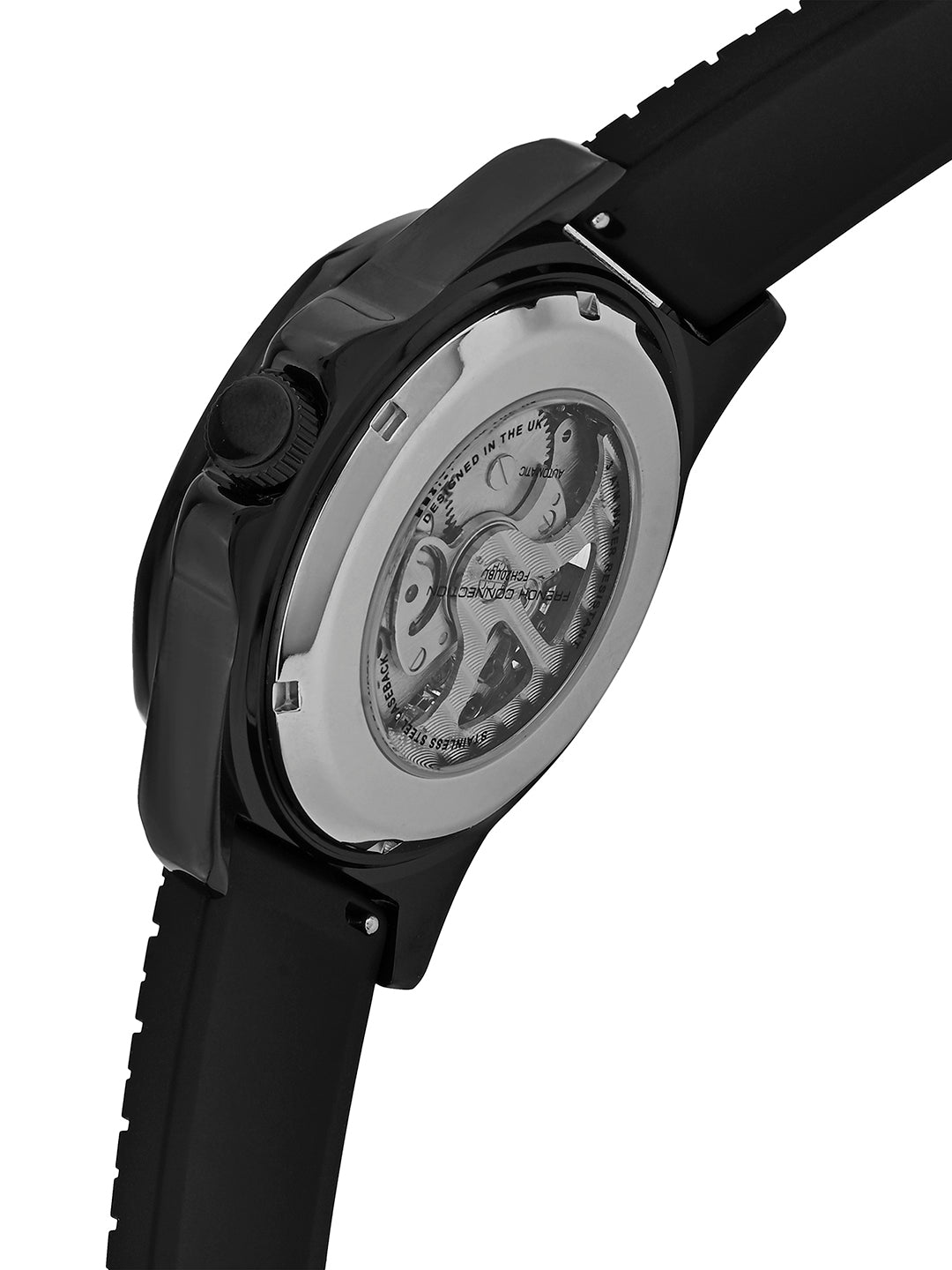 French Connection See Through Black Round Dial With Silicone Strap Automatic Watch - For Mens FCA23BBL