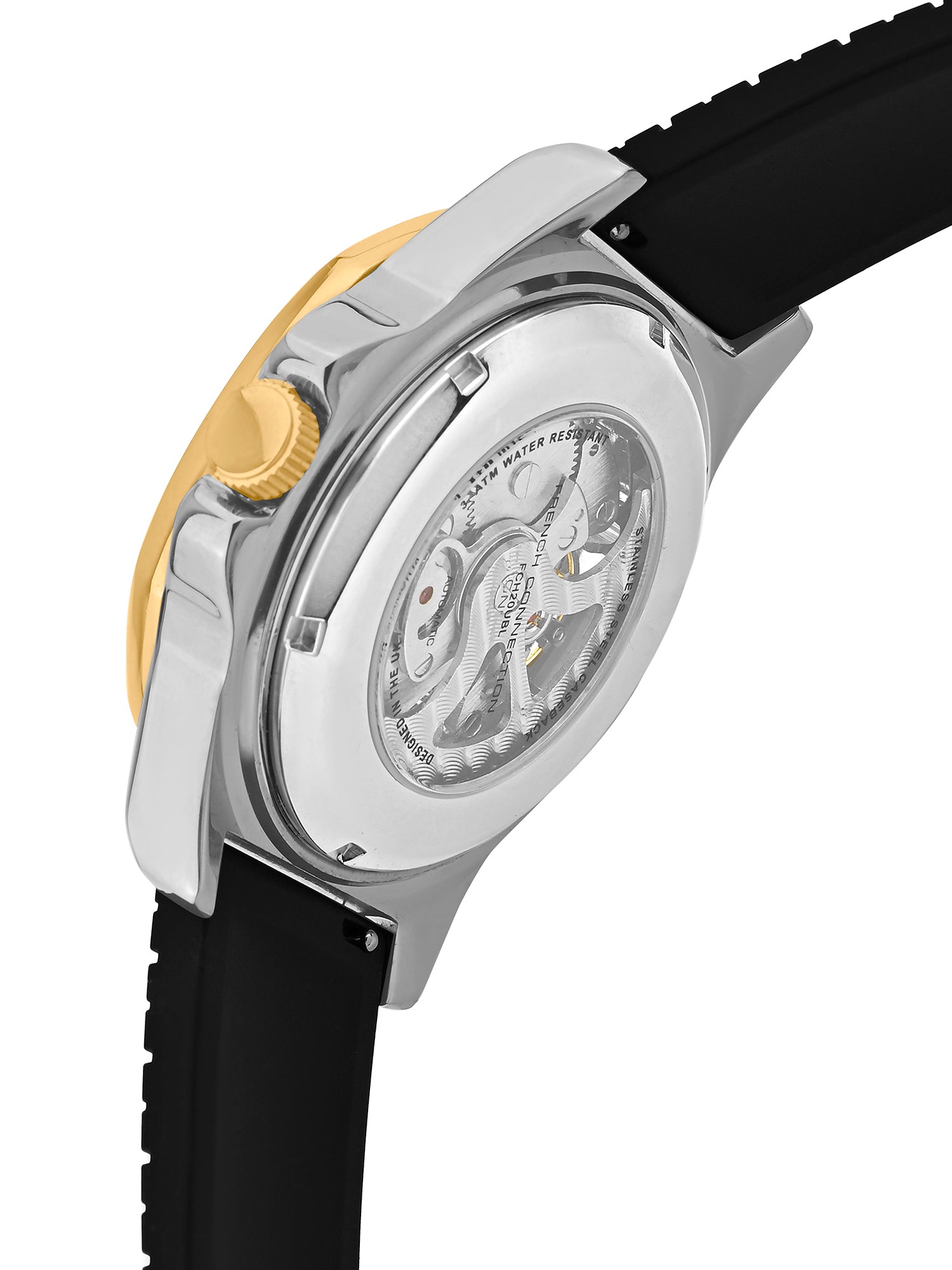 French Connection See Through Silver Round Dial With Black Silicone Strap Automatic Watch - For Mens FCA23BL