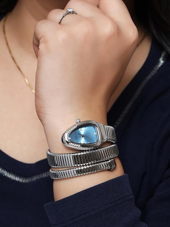 French Connection The Mystic Curve Women's Silver  Watch | Rhinestones Blue Sunray Dial Analog Watch – For Women FCN0110SM