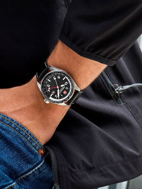 SMWGB0000504 Men's Quartz Watch with Black Dial & Black Genuine Leather Strap