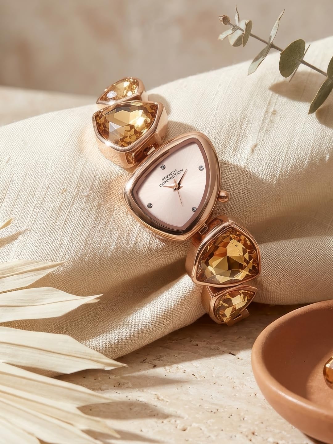 French Connection Asymra Rose Gold Dial with Crystal Bracelet Analog Watch for Women  | FCN0205RGM
