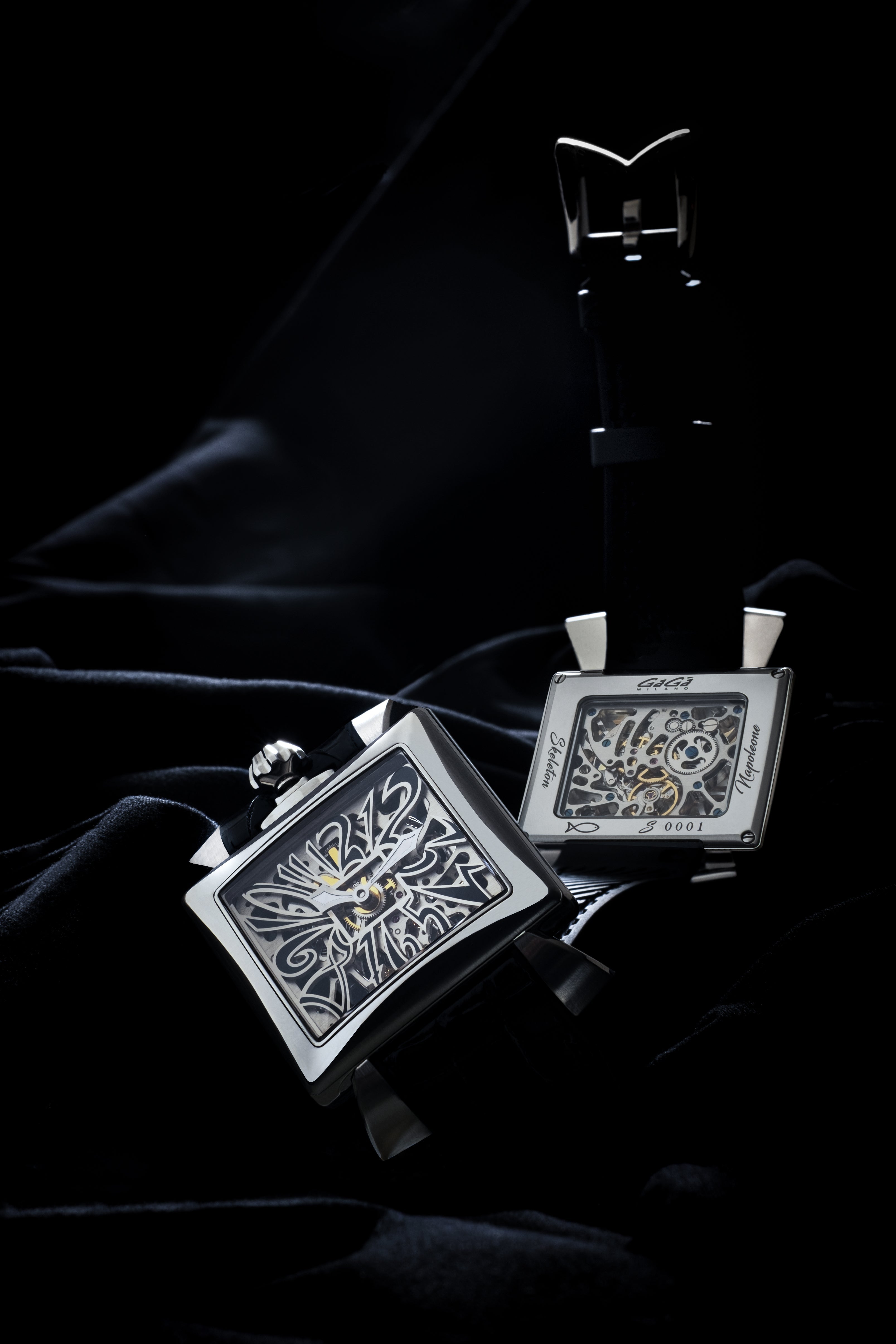 GaGà Milano 44mm Napoleone Skeleton Rectangular Dial Manual Winding Mechanical Distinctive Design watch for men - 9000NS02S0YLBK0