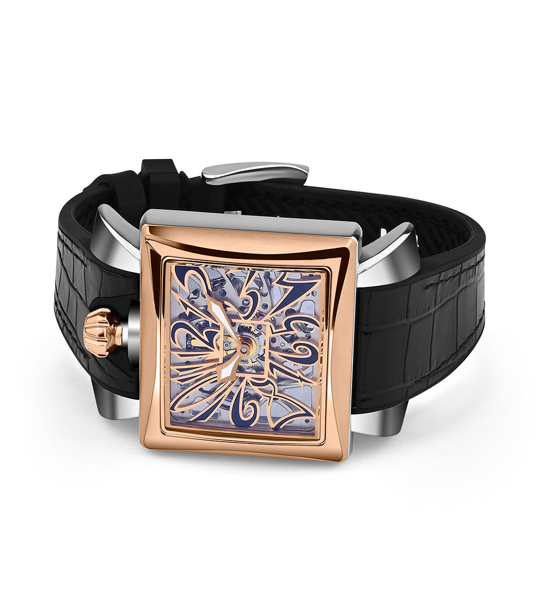 GaGà Milano Napoleone Skeleton Rectangular Dial Distinctive Design Watch for men - 9001NS01SRYLBK0