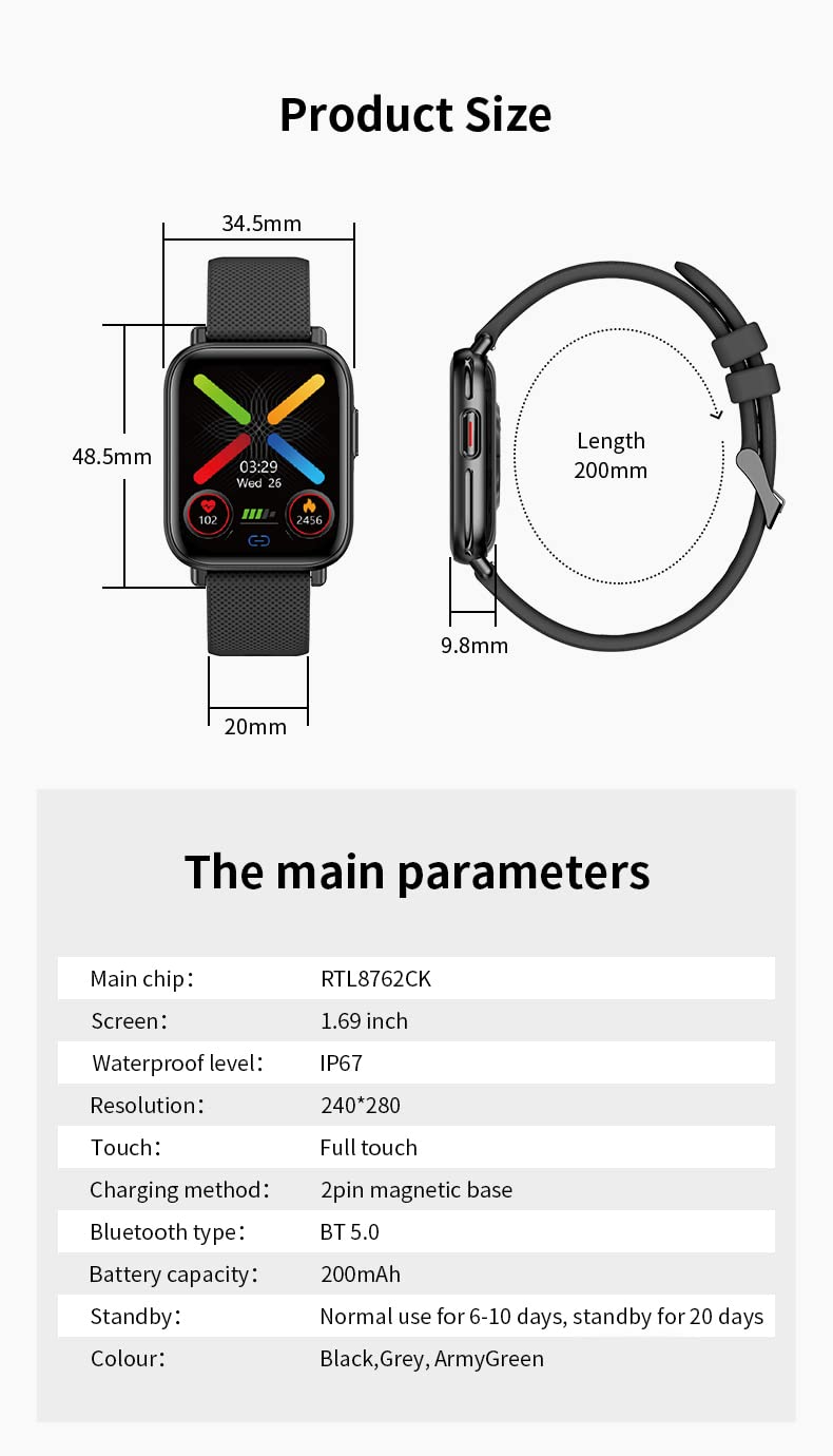 French Connection Army Green Unisex Smart watch F7-D