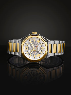 French Connection See Through Silver Round Dial With Gold Two Tone Stainless Steel  Strap Automatic Watch - For Mens FCA17TM