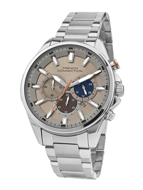 French Connection Silver Round Dial With Stainless Steel  Strap Chronograph Watch - For Mens FCO3SM