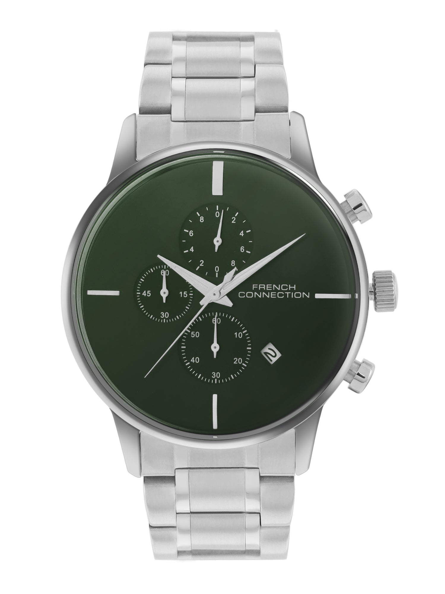 French Connection Green Embossed Round Dial With Stainless Steel Strap Chronograph Watch - For Mens FCO5NSM