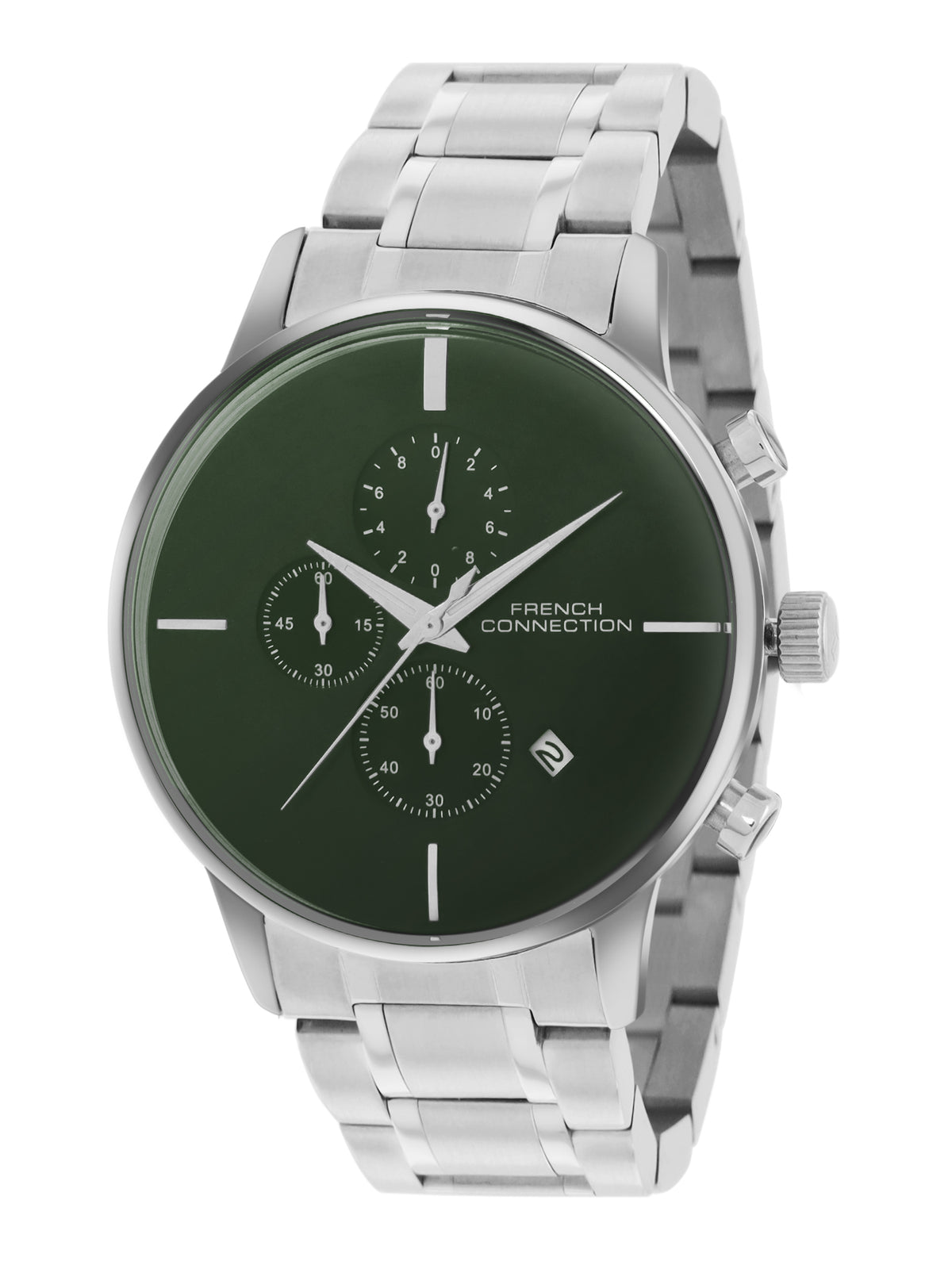 French Connection Green Embossed Round Dial With Stainless Steel Strap Chronograph Watch - For Mens FCO5NSM