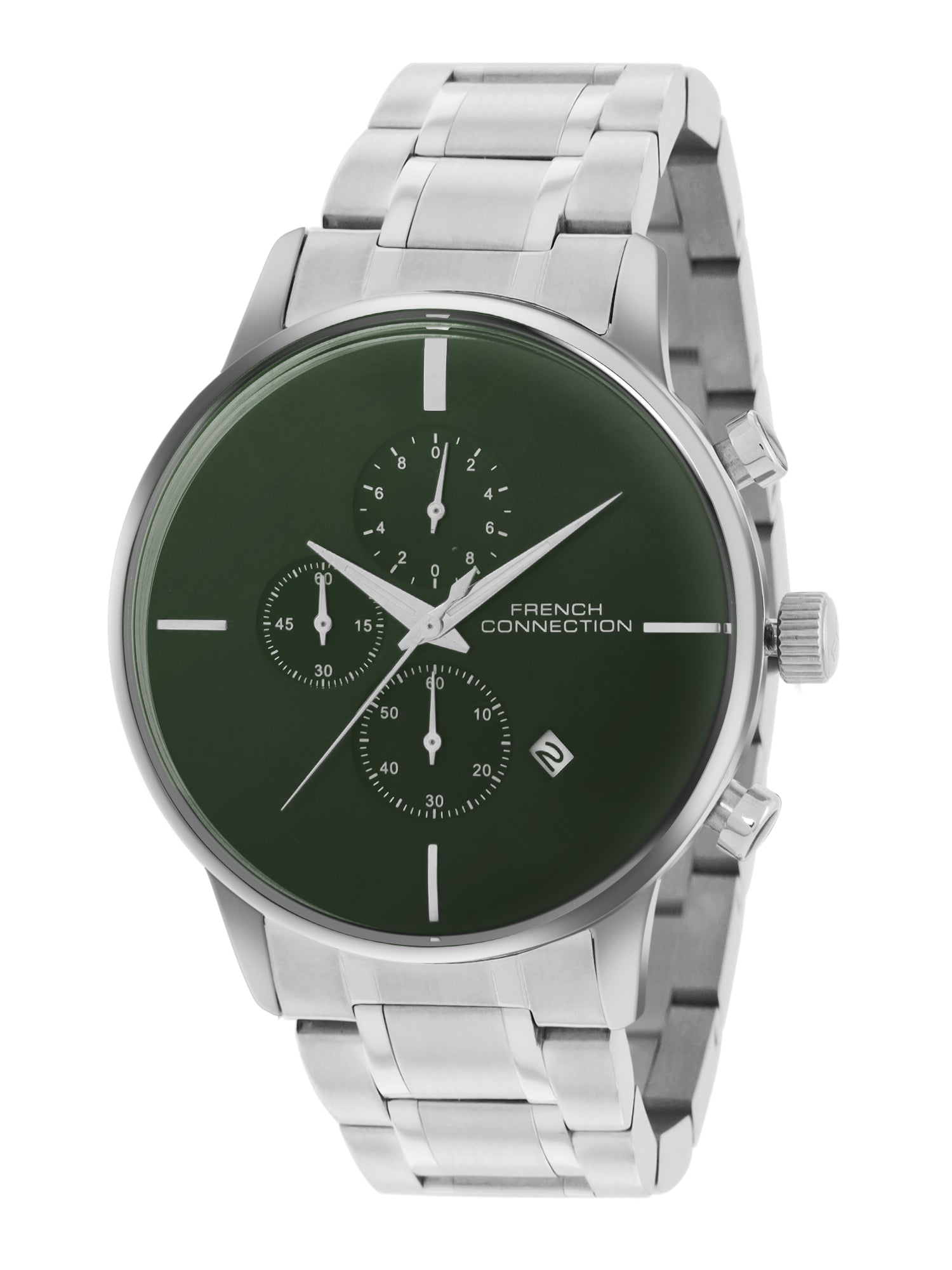 French Connection Green Embossed Round Dial With Stainless Steel Strap Chronograph Watch - For Mens FCO5NSM