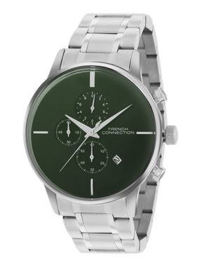 French Connection Green Embossed Round Dial With Stainless Steel Strap Chronograph Watch - For Mens FCO5NSM