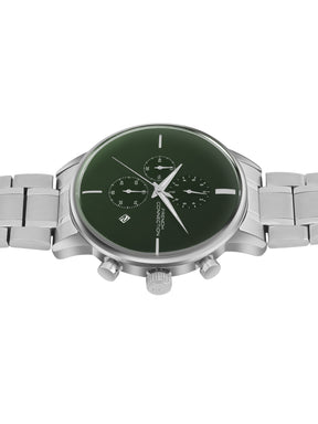 French Connection Green Embossed Round Dial With Stainless Steel Strap Chronograph Watch - For Mens FCO5NSM