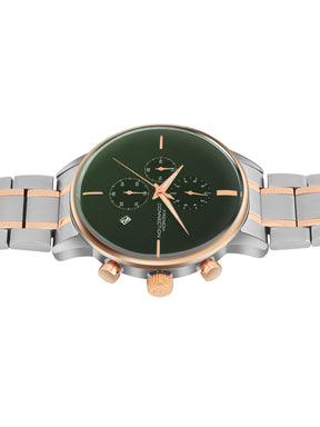 French Connection Green Embossed Round Dial With Rose Stainless Steel Strap Chronograph Watch - For Mens FCO5RTM