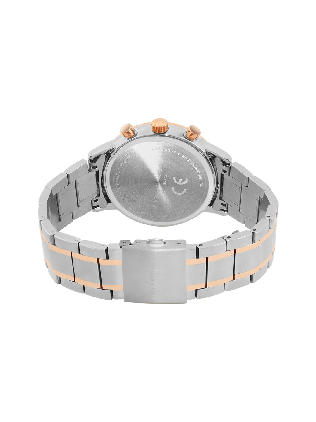 French Connection Green Embossed Round Dial With Rose Stainless Steel Strap Chronograph Watch - For Mens FCO5RTM