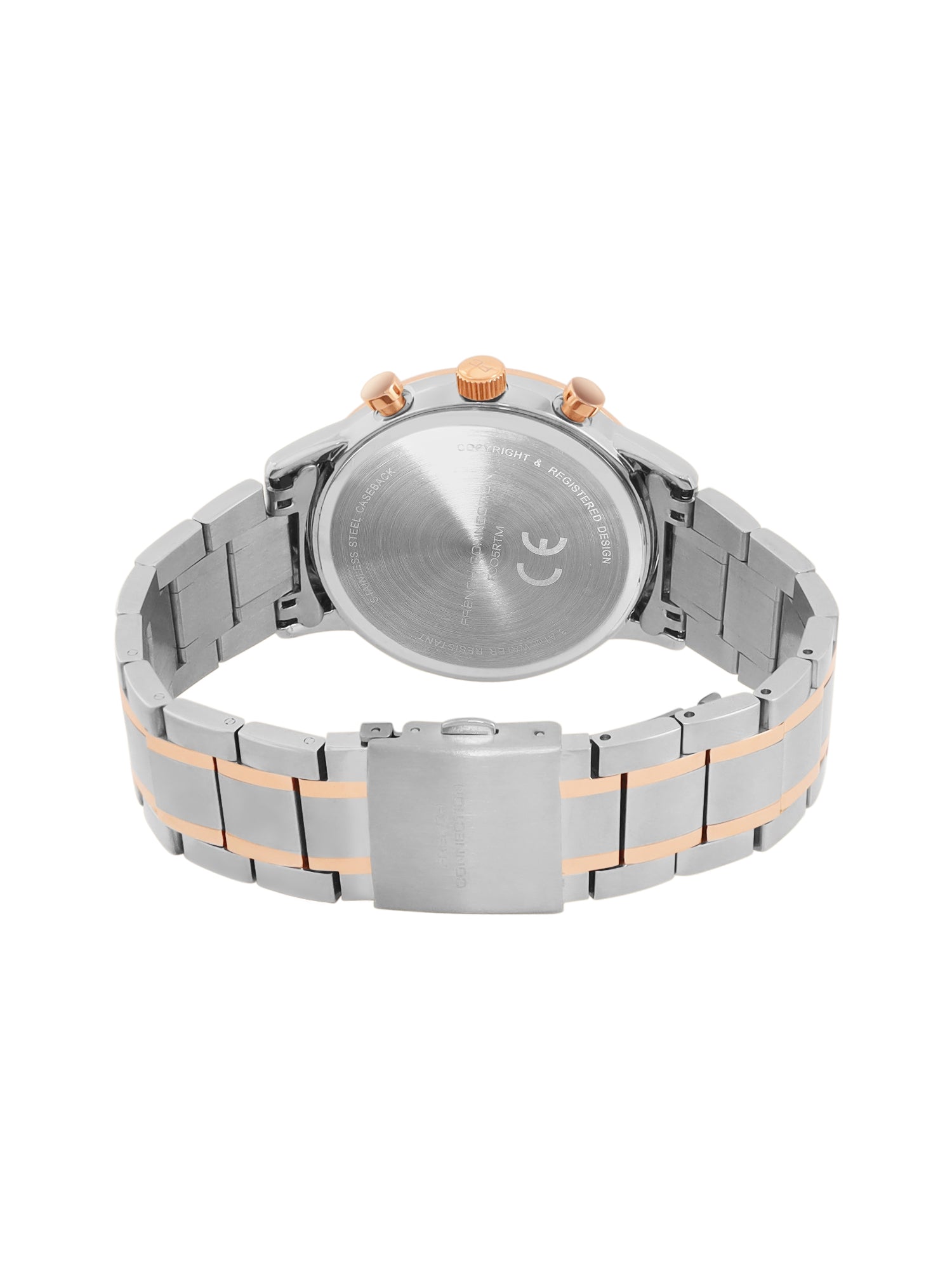 French Connection Green Embossed Round Dial With Rose Stainless Steel Strap Chronograph Watch - For Mens FCO5RTM