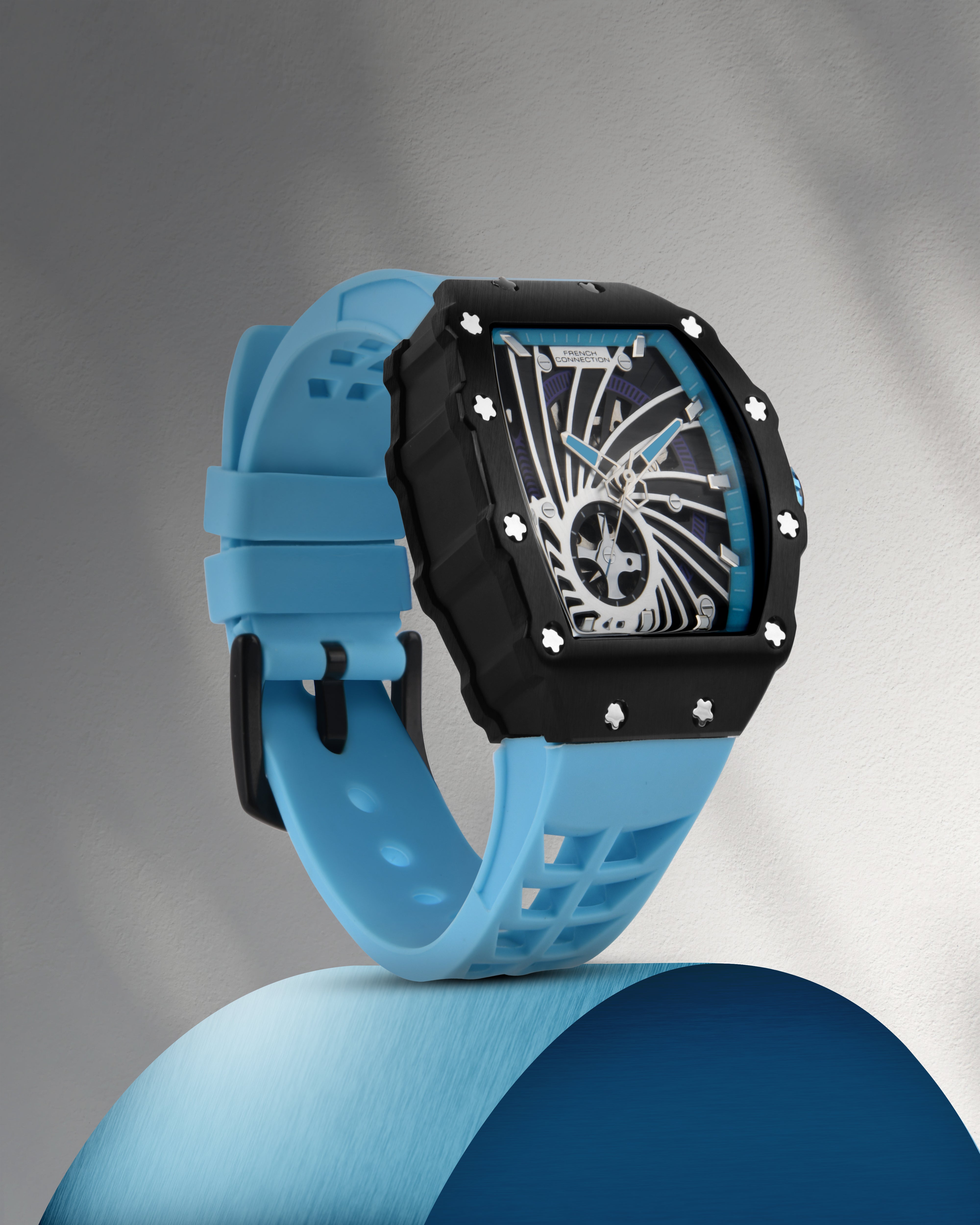 French connection Quadra Rex Blue Tonneau Mens Automatic Watch FCA08BU