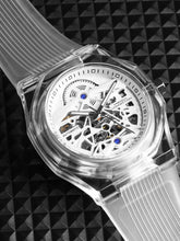 French Connection FCA09-3 men’s analog automatic watch with white skeleton round dial and white silicon strap – premium branded wristwatch for men