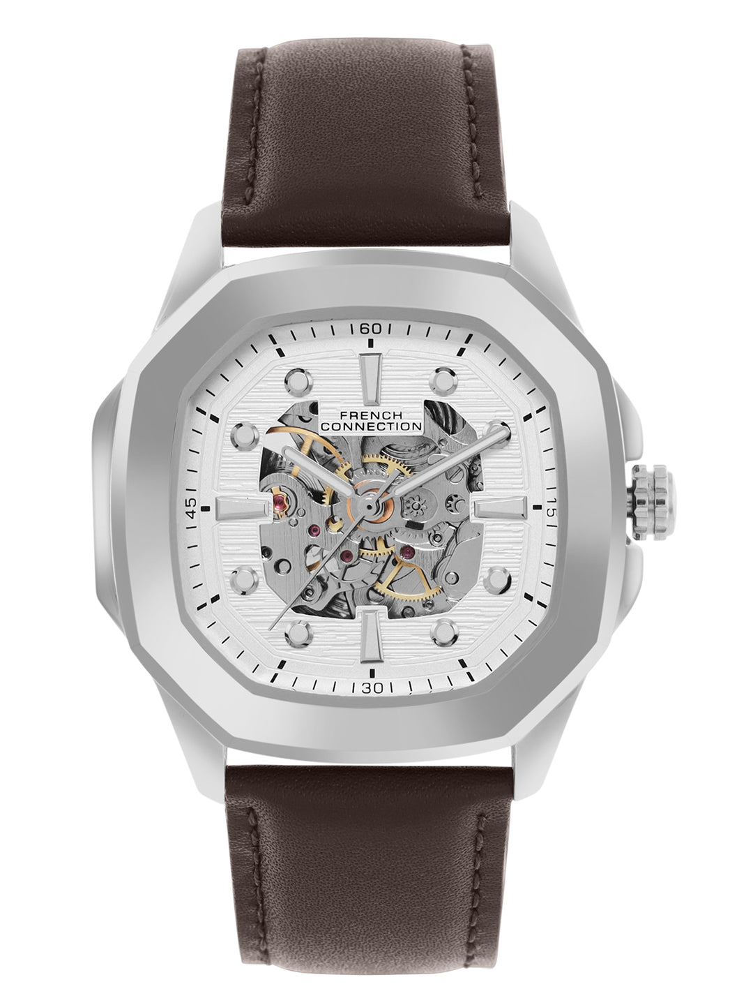 French Connection Brown Automatic Watch for Men | White Dial  & Leather Strap | Classic & Premium Design Automatic Watch  - FCA13BRL