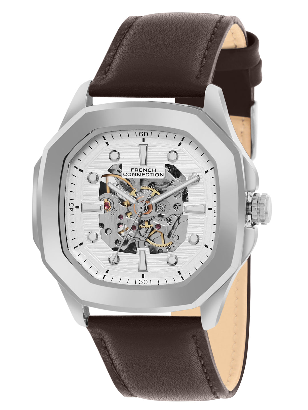 French Connection Brown Automatic Watch for Men | White Dial  & Leather Strap | Classic & Premium Design Automatic Watch  - FCA13BRL