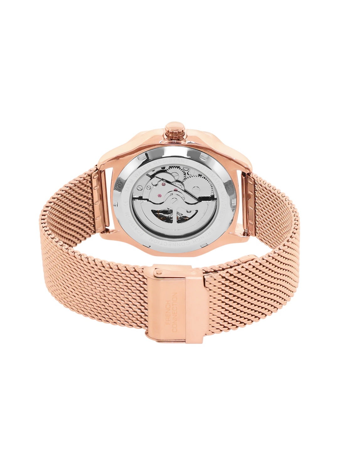 French Connection FCA13RGM Men's Automatic Watch – Blue Dial with Rose Gold Mesh Strap