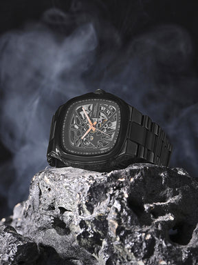 French Connection See Through Black Square Dial With Stainless Steel Strap Automatic Watch - For Mens FCA16BM