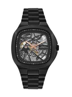 French Connection See Through Black Square Dial With Stainless Steel Strap Automatic Watch - For Mens FCA16BM