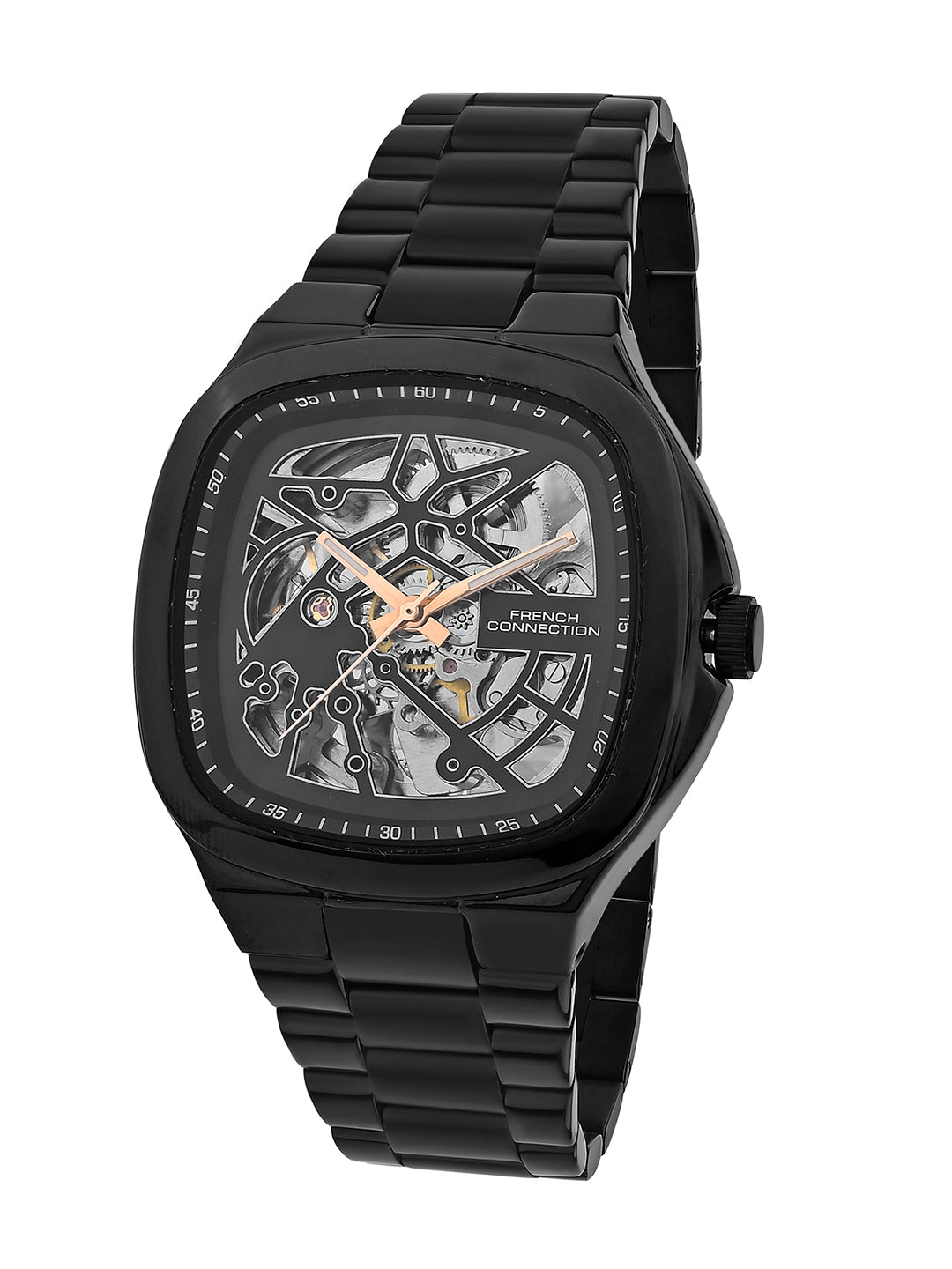 French Connection See Through Black Square Dial With Stainless Steel Strap Automatic Watch - For Mens FCA16BM