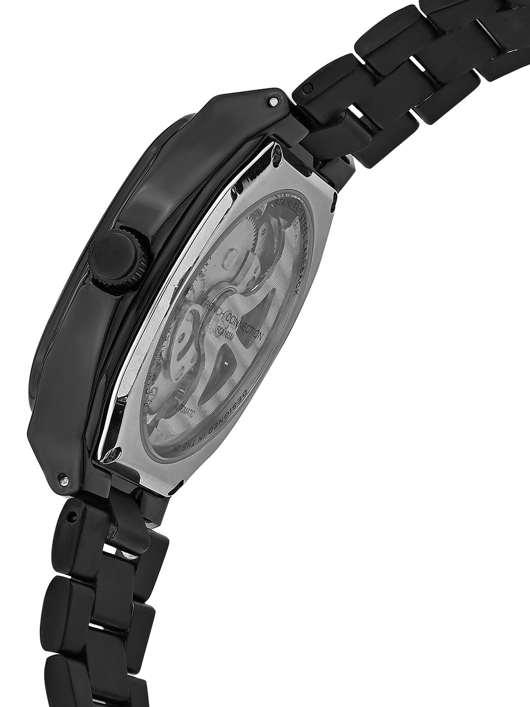 French Connection See Through Black Square Dial With Stainless Steel Strap Automatic Watch - For Mens FCA16BM