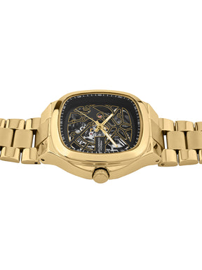 French Connection See Through Black Square Dial With Gold Stainless Steel  Strap Automatic Watch - For Mens FCA16GM