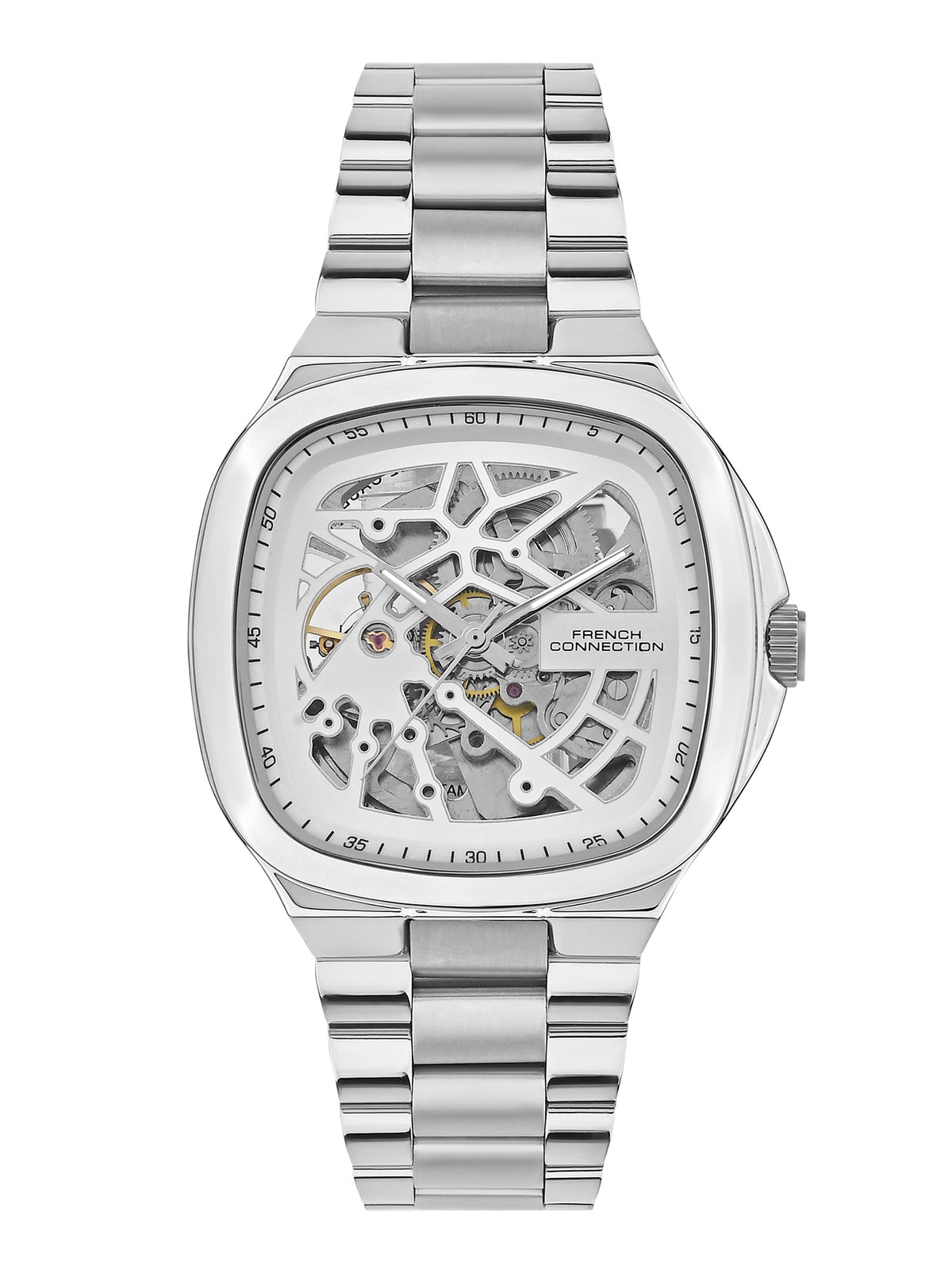 French Connection See Through Silver Square Dial With Stainless Steel Strap Automatic Watch - For Mens FCA16SM